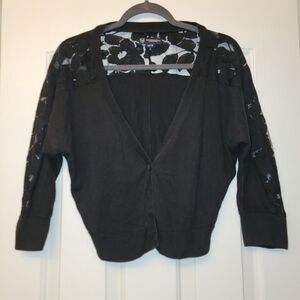 American Eagle Black Cardigan with Lace Sleeves